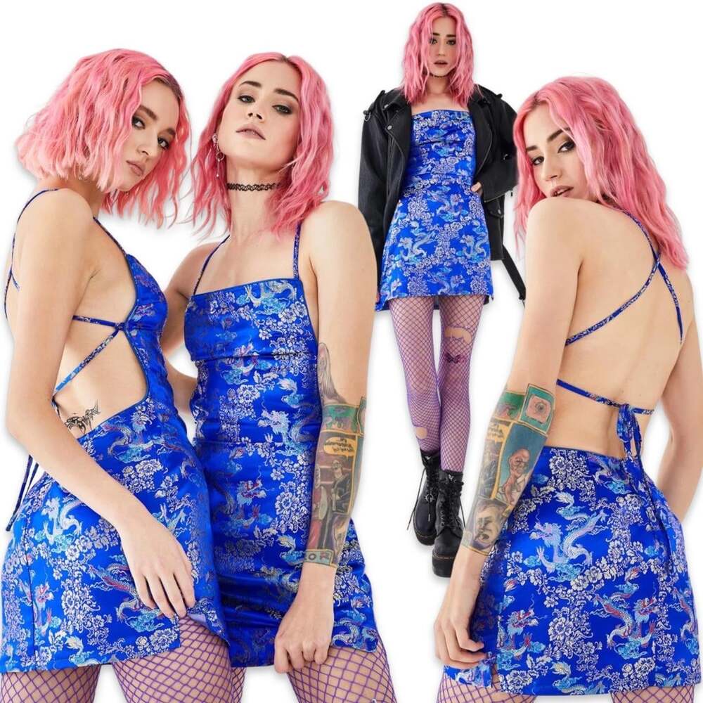 Current Mood New Solace Mini Dress Size Medium Electric Blue Jacquard Satin